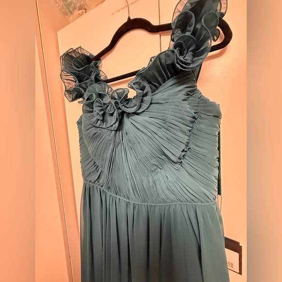 NWT Mac Duggal 11591 Teal Ruched Off The Shoulder A Line Gown Size 10 - Picture 9 of 14